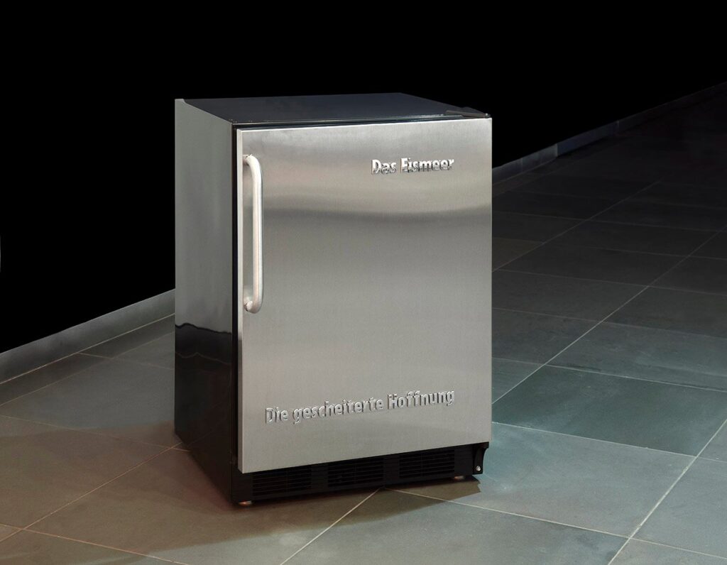 Drinking Beer with Caspar David Friedrich, 2012. Mini-fridge with chrome emblem, edition of 3