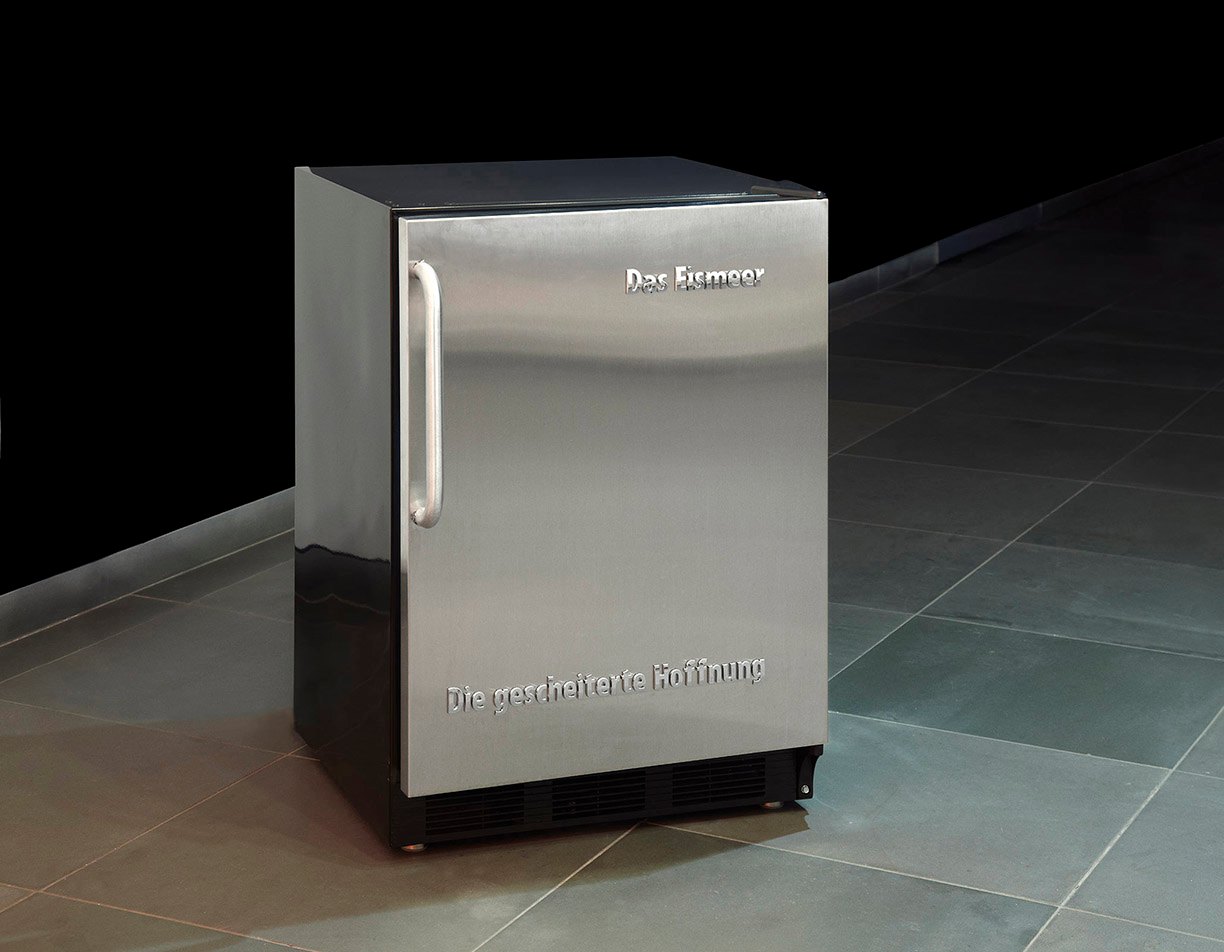 Drinking Beer with Caspar David Friedrich, 2012. Mini-fridge with chrome emblem, edition of 3