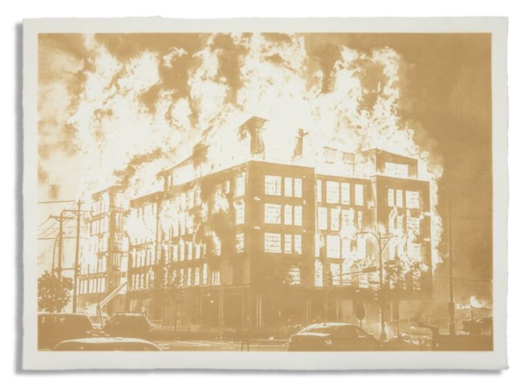 Disasters of Climate Change VI — One Cannot Look, 2020. Laser-burned print