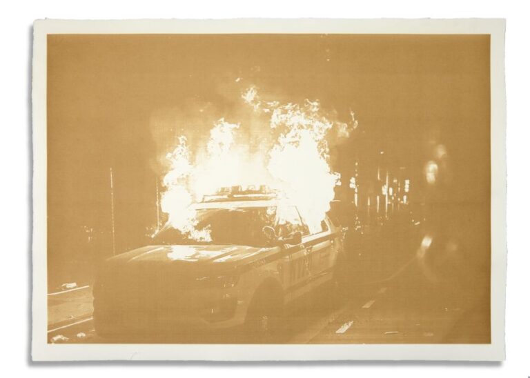 Disasters of Climate Change XIII — Fight Fire With Fire, 2020. Laser-burned print