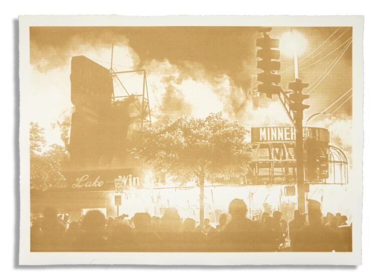 Disasters of Climate Change XII — The Whole City Saw It, 2020. Laser-burned print
