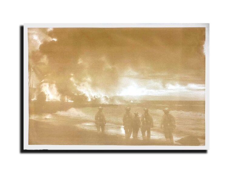 Disasters of Climate Change XXIV — They Stand And Watch, 2021. Laser-burned print