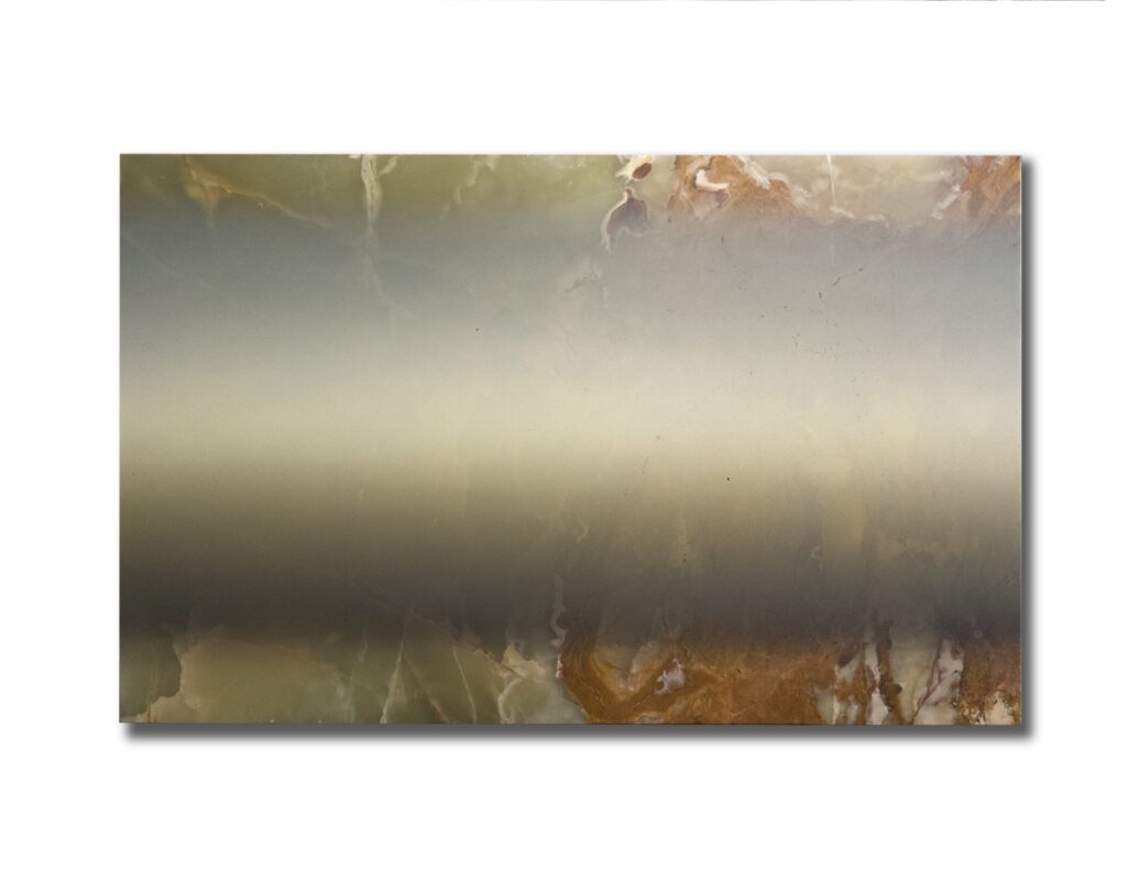Twilight in Cape Cod, 2016. Brown marble slab, airbrushed gradient, clear epoxy resin, 35 × 22 in (89 × 56 cm).