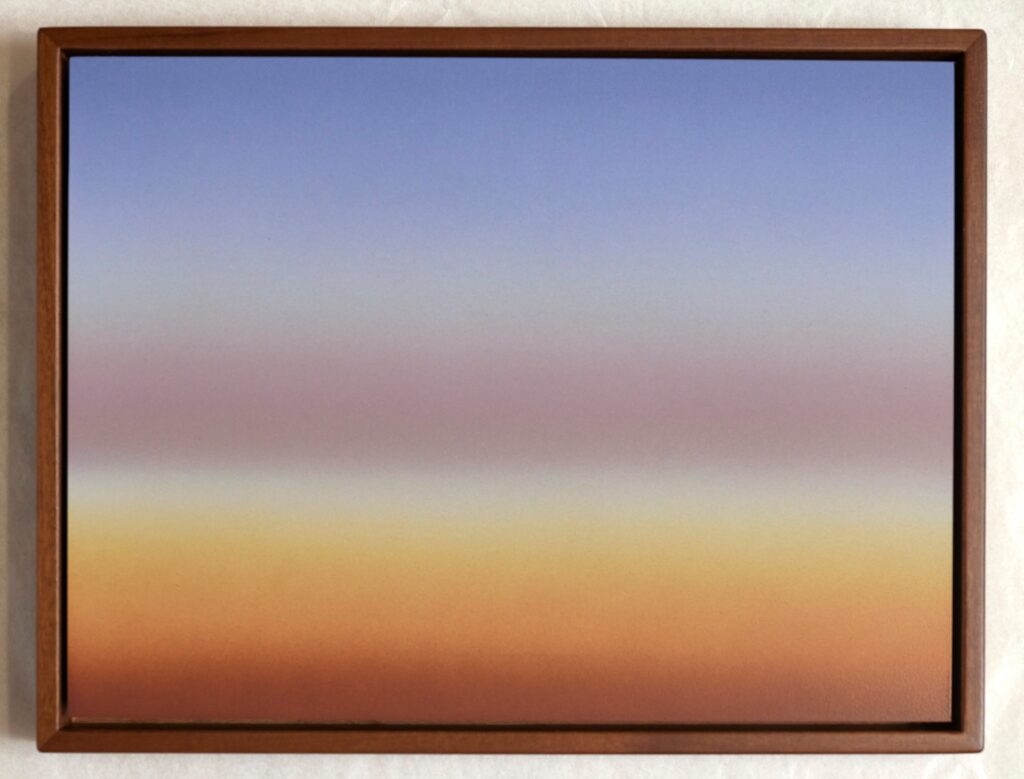 After Edgar Degas, Racehorses in a Landscape, 2023. Airbrush, 50.7 × 62.8 cm, framed.