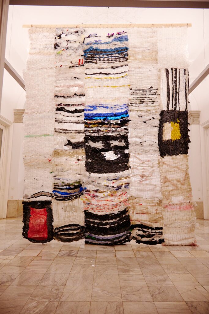 Making Something out of Nothing, Austrian Cultural Forum Istanbul (Palais Yeniköy), 2024. Woven plastic carpet, frontal.