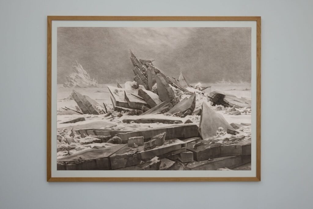 After the Sea of Ice — 1823, 2026. Charcoal on paper (framed)