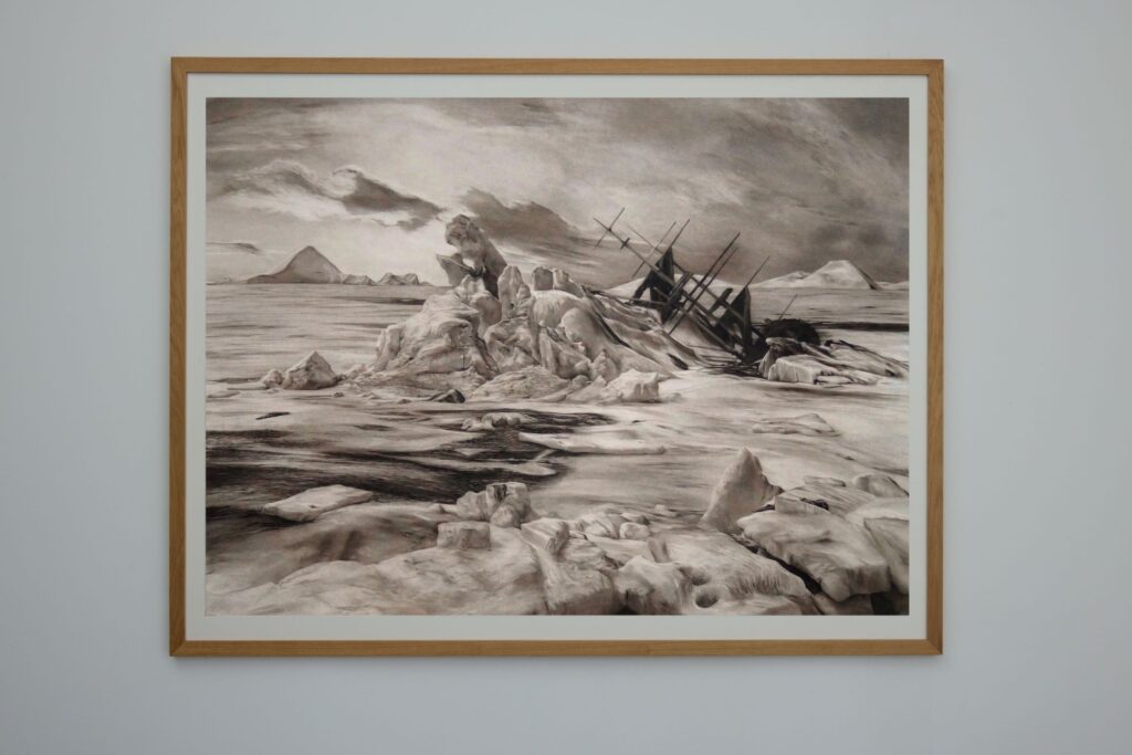 After the Sea of Ice — 1930, 2026. Charcoal on paper (framed)