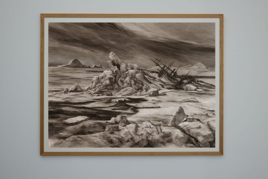 After the Sea of Ice — 1950, 2026. Charcoal on paper (framed)