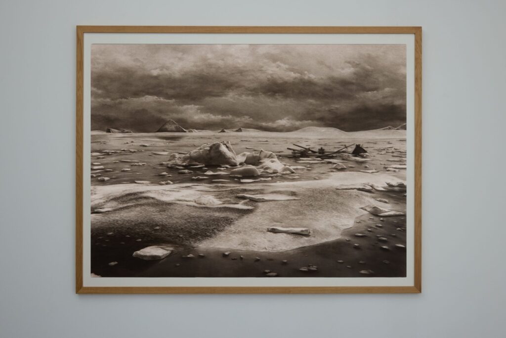 After the Sea of Ice — 2010, 2026. Charcoal on paper (framed)