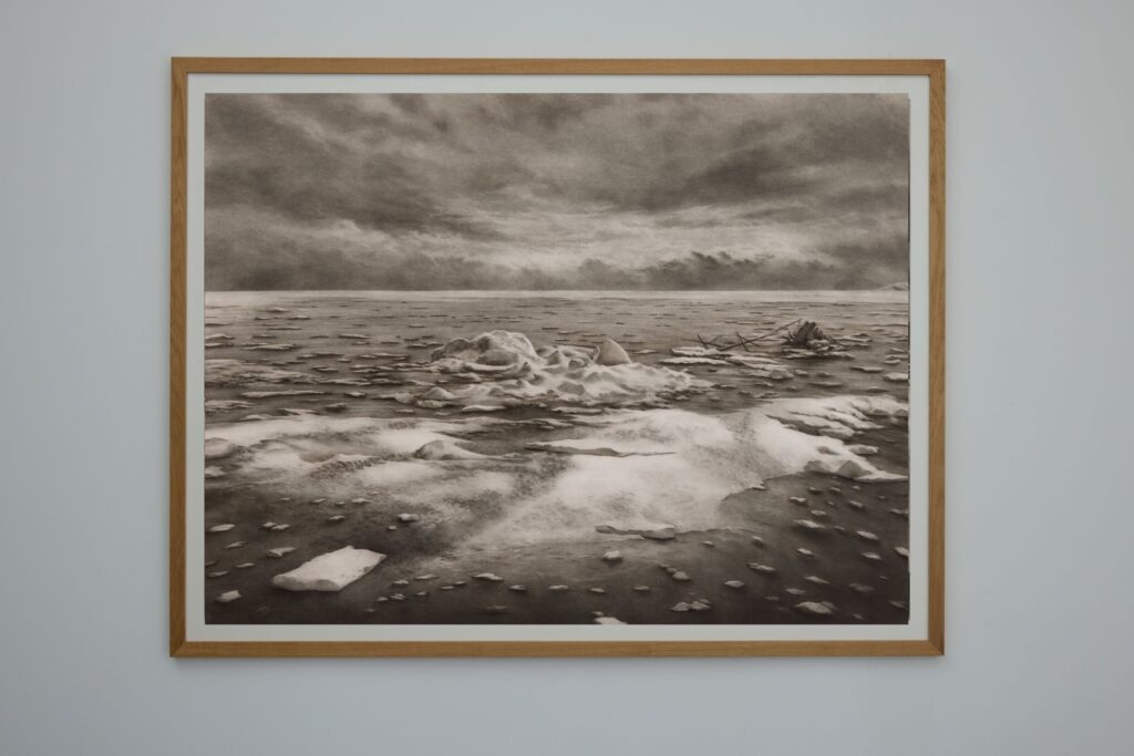 After the Sea of Ice — 2015, 2026. Charcoal on paper (framed)