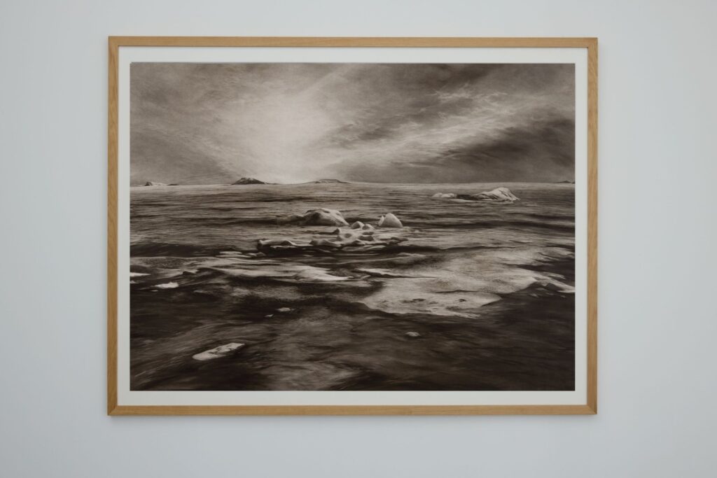 After the Sea of Ice — 2025, 2026. Charcoal on paper (framed)