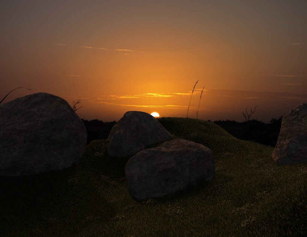Sunset in Simulacrum (Rocks), 2014. 3D-rendered lightbox.