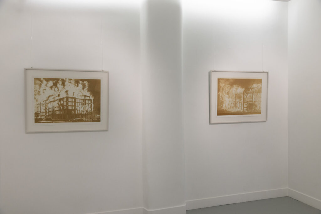 Mathias Kessler, Disasters of Climate Change (Disasters of War II, after Goya), 2020, installation view, Austrian Cultural Forum London, 2022.
