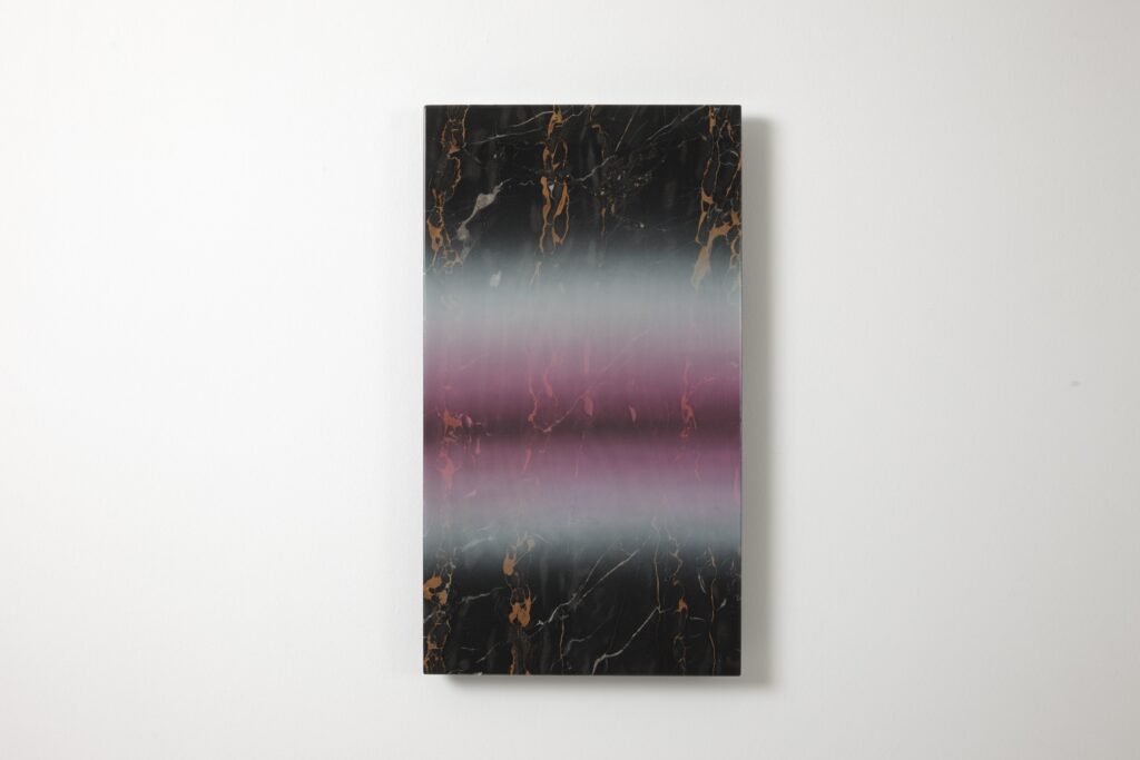 Untitled, 2015. Black marble slab, airbrushed gradient, 75 × 45 cm.