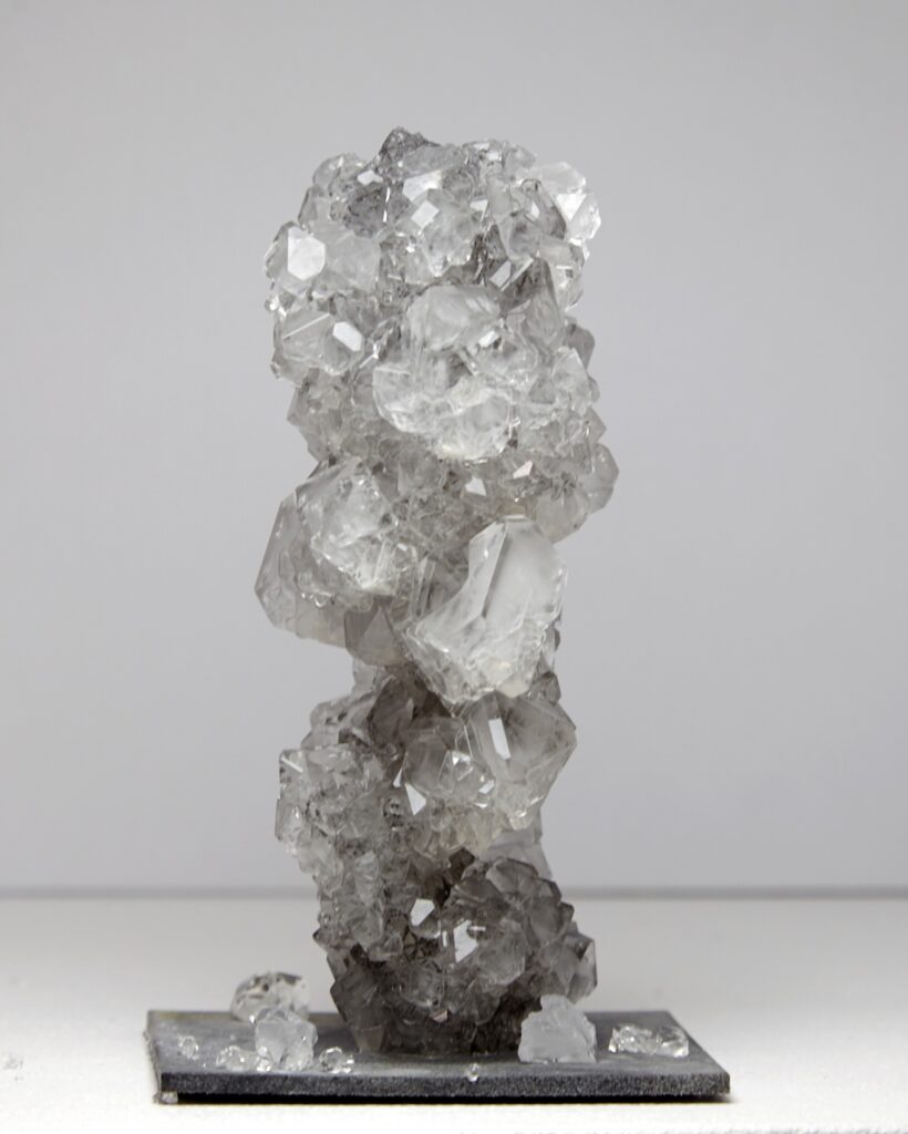 Mathias Kessler, Model for Future City’s, 2019. 3D-printed honeycomb structure with crystal growth (growing architecture), ca. 12 × 7 cm (varying dimensions). Unique.