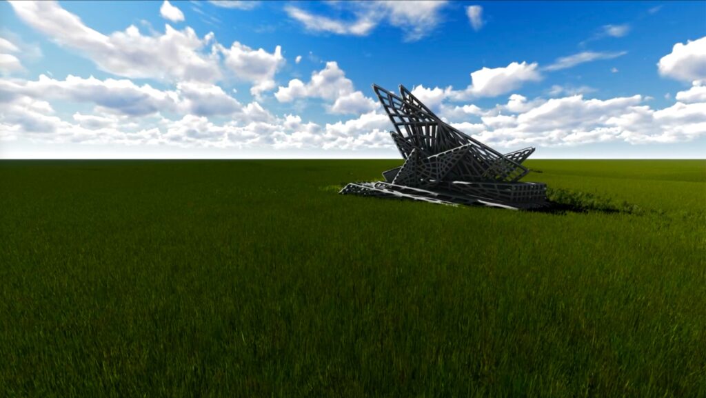 Mathias Kessler, Models for Future Cities, 2019. Video still, 3D rendering based on the 3D sculptures, 4 min 33 sec.