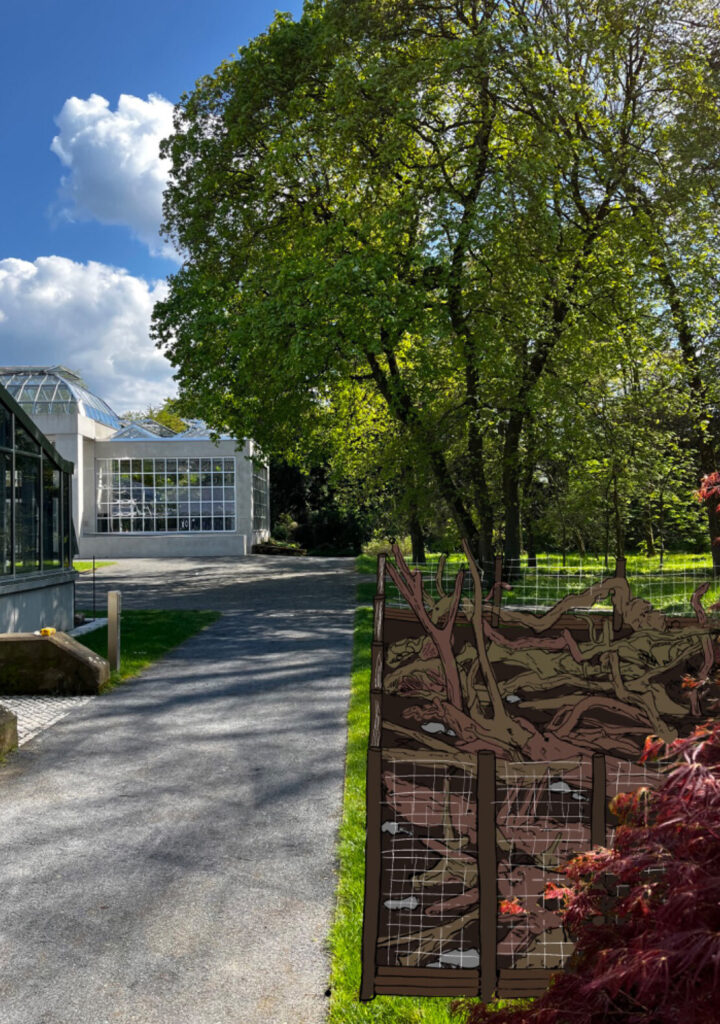 Photomontage of the planned forest sculpture beside the greenhouses